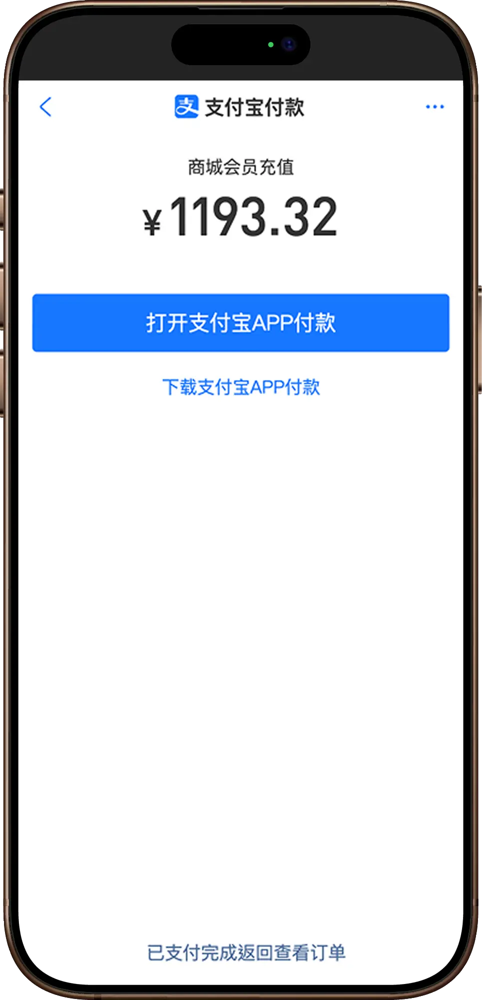 3A娛樂城支付寶儲值示意圖：支付寶付款介面，顯示商城會員充值金額與付款選項。