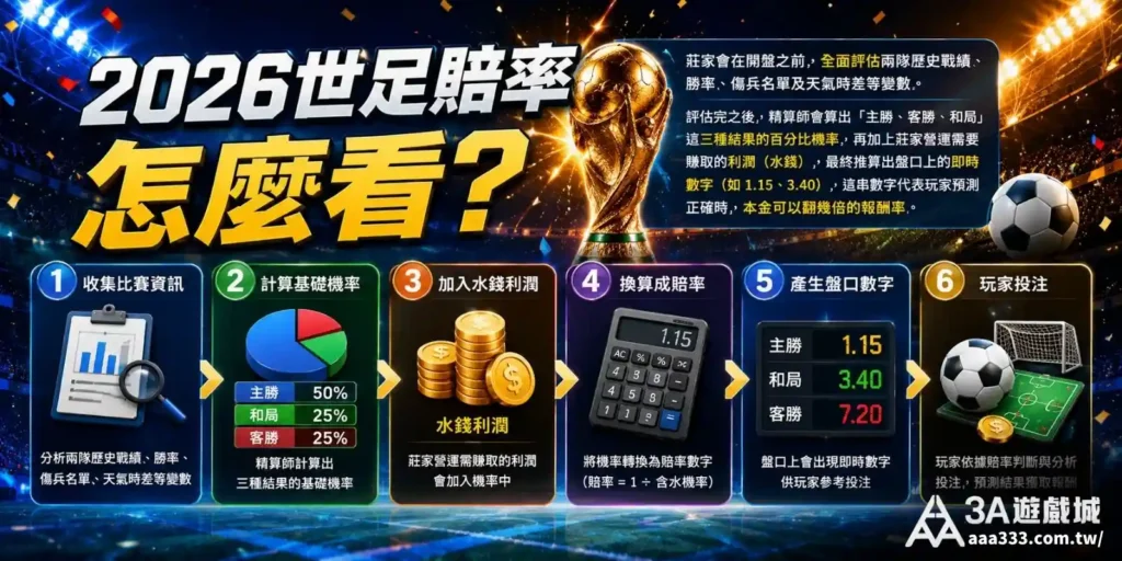 2026世足賠率怎麼看？賠率是莊家精算師全面評估賽程加上水錢所推出的獲利倍數。